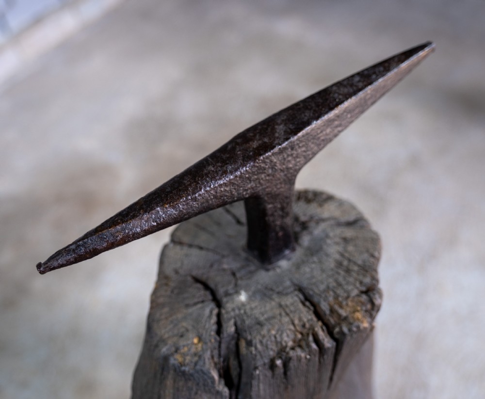 19th Century Sculptural Blacksmith's Anvil On Tripod Tree Stump Base. View III