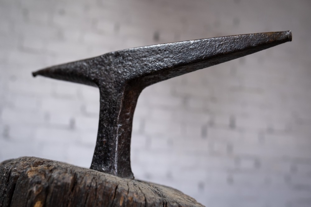 19th Century Sculptural Blacksmith's Anvil On Tripod Tree Stump Base. View IV