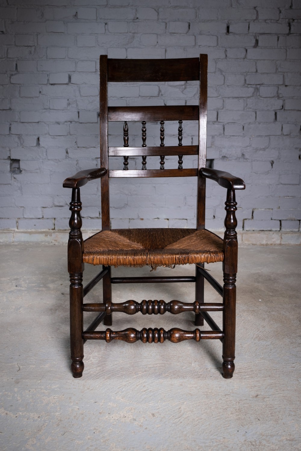 Early 19th Century North Country Elm & Oak Spindle Back Country Chair