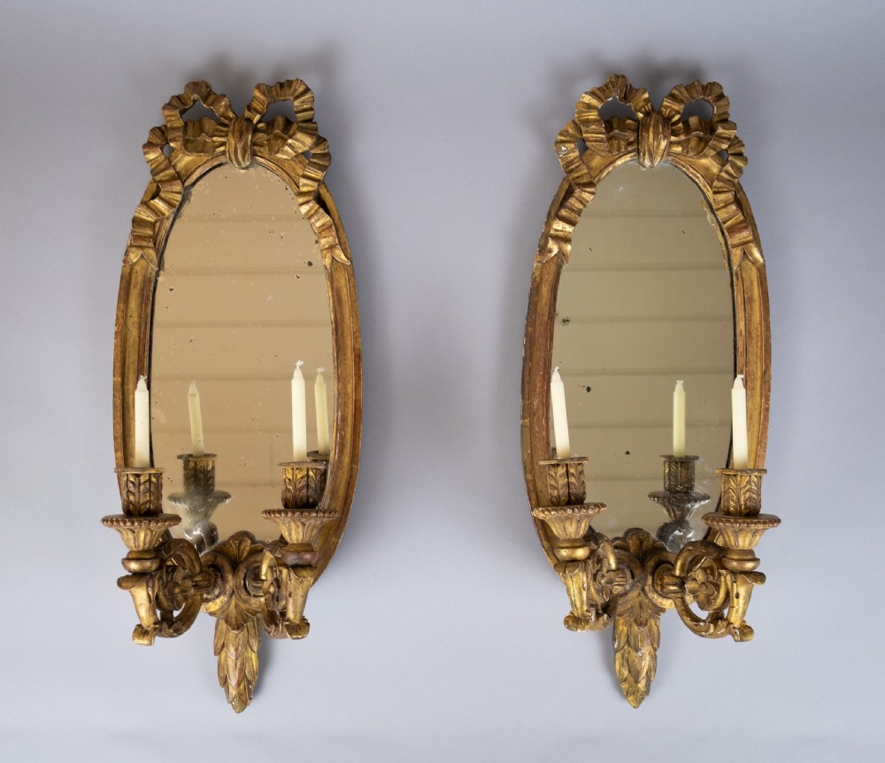 Pair Of Early 19th Century French Louis XVI Style Giltwood Girandole Oval Mirrors,