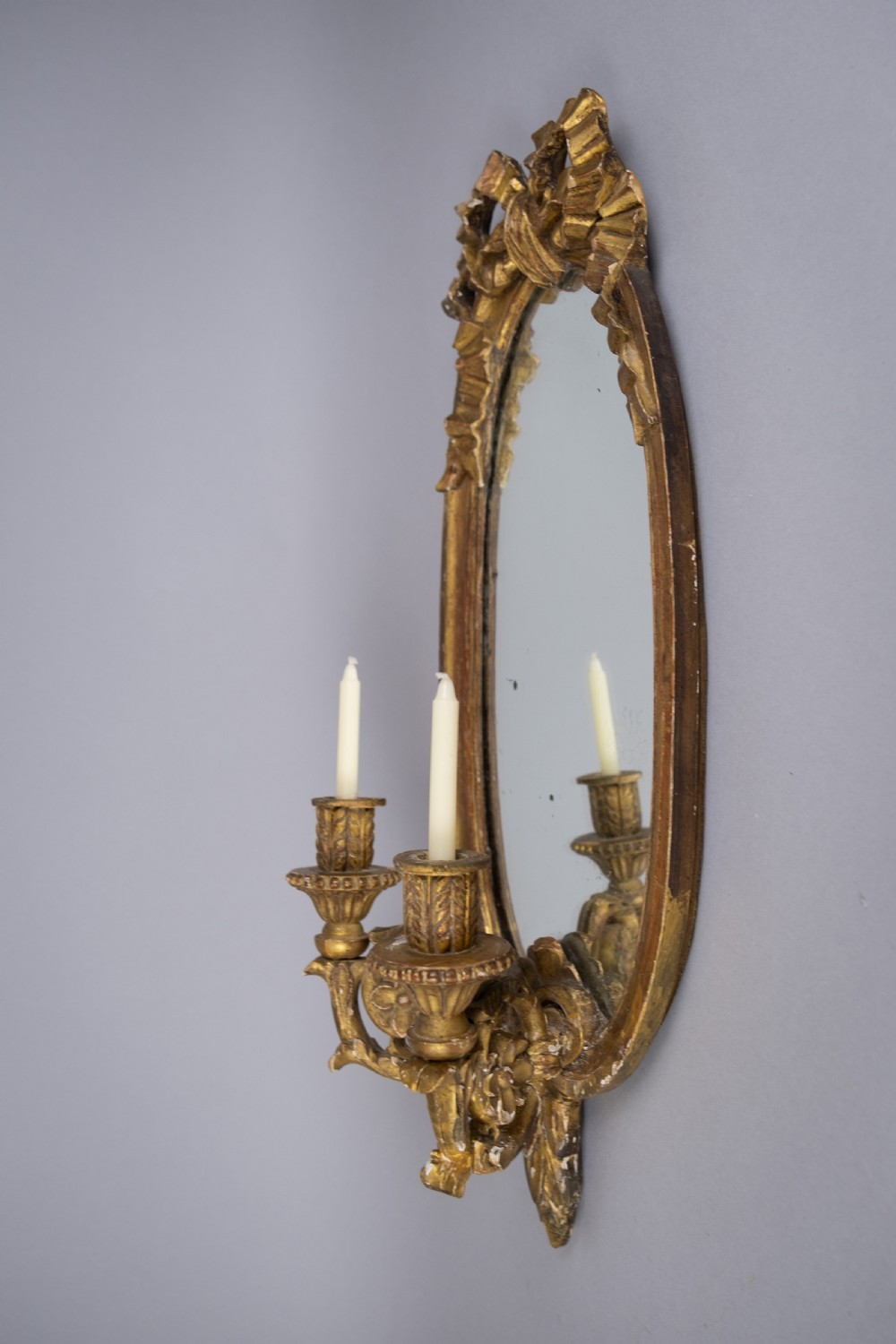 Pair Of Early 19th Century French Louis XVI Style Giltwood Girandole Oval Mirrors, View II