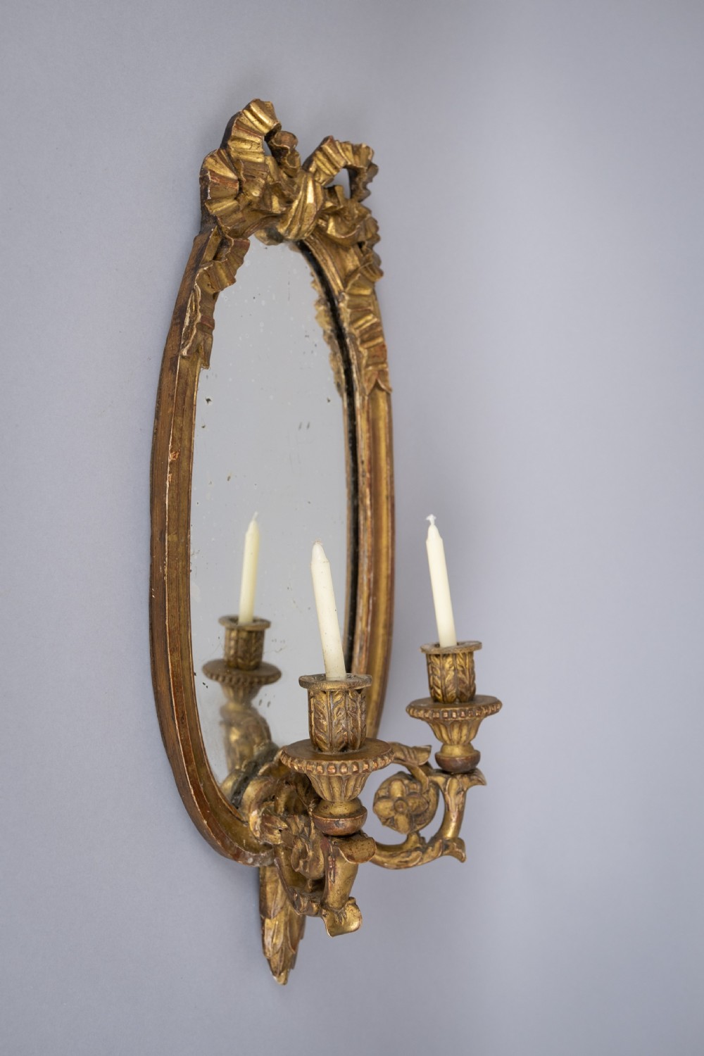 Pair Of Early 19th Century French Louis XVI Style Giltwood Girandole Oval Mirrors, View IV