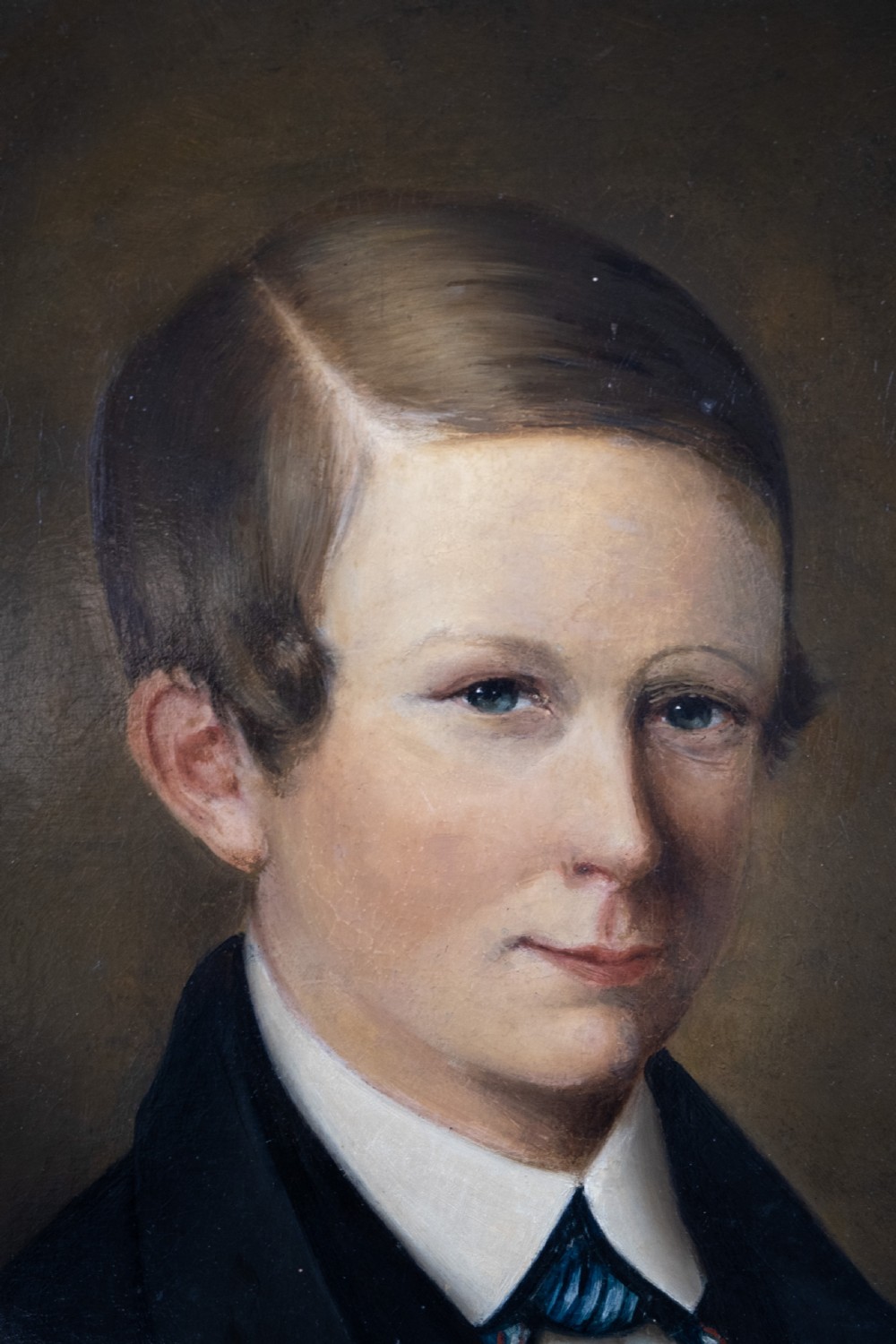 Large 19th Century Portrait Of A Boy. Oil On Canvas, English School. View III