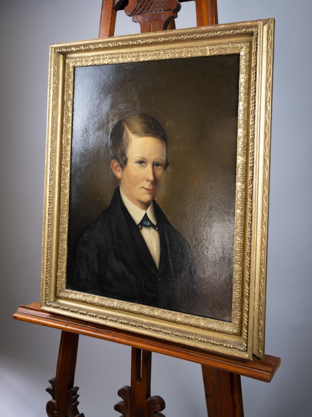 Large 19th Century Portrait Of A Boy. Oil On Canvas, English School. View VII