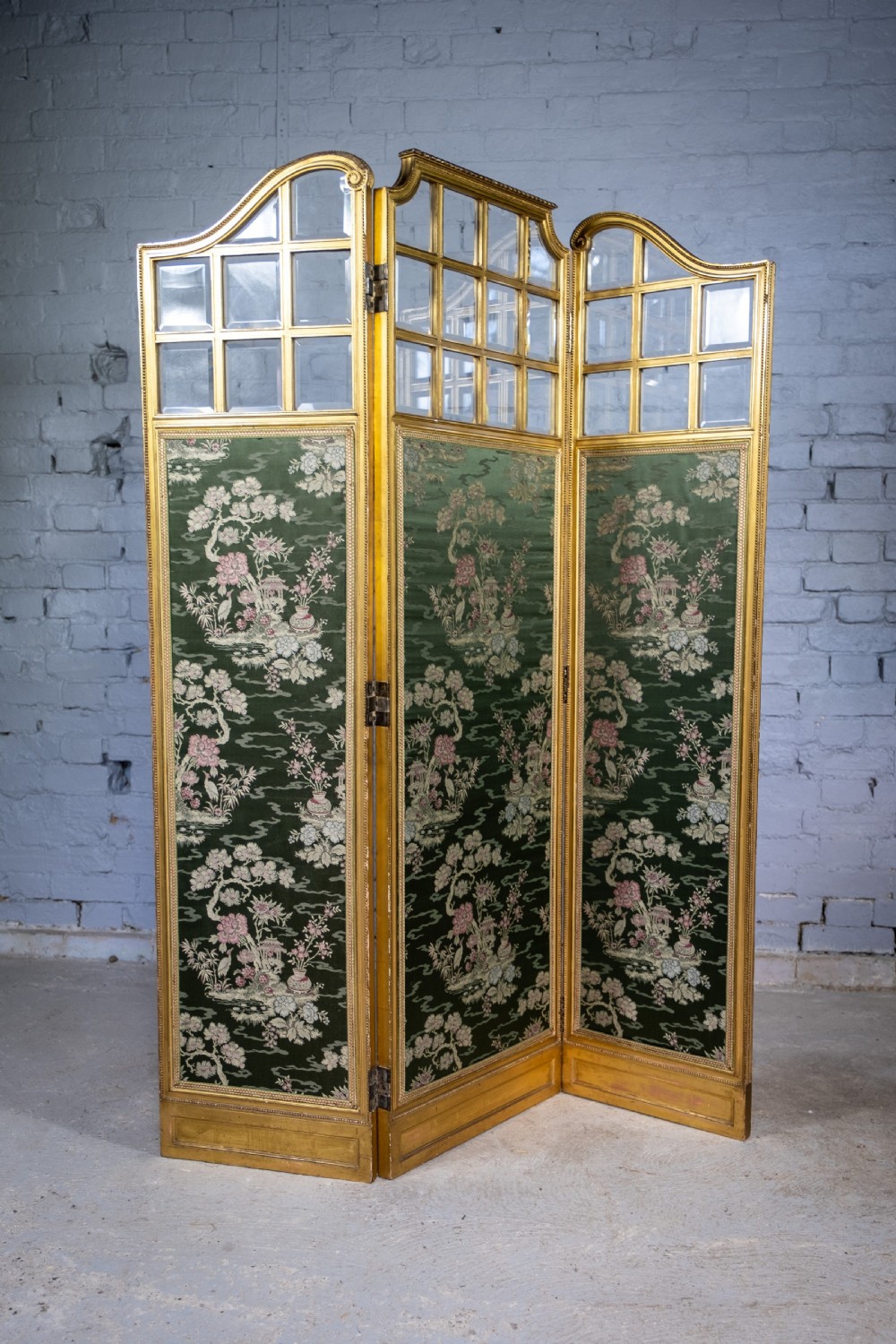 19th Century Giltwood & Bevelled Glass Three Leaf Folding Screen.