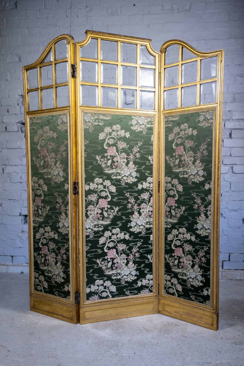 19th Century Giltwood & Bevelled Glass Three Leaf Folding Screen. View II