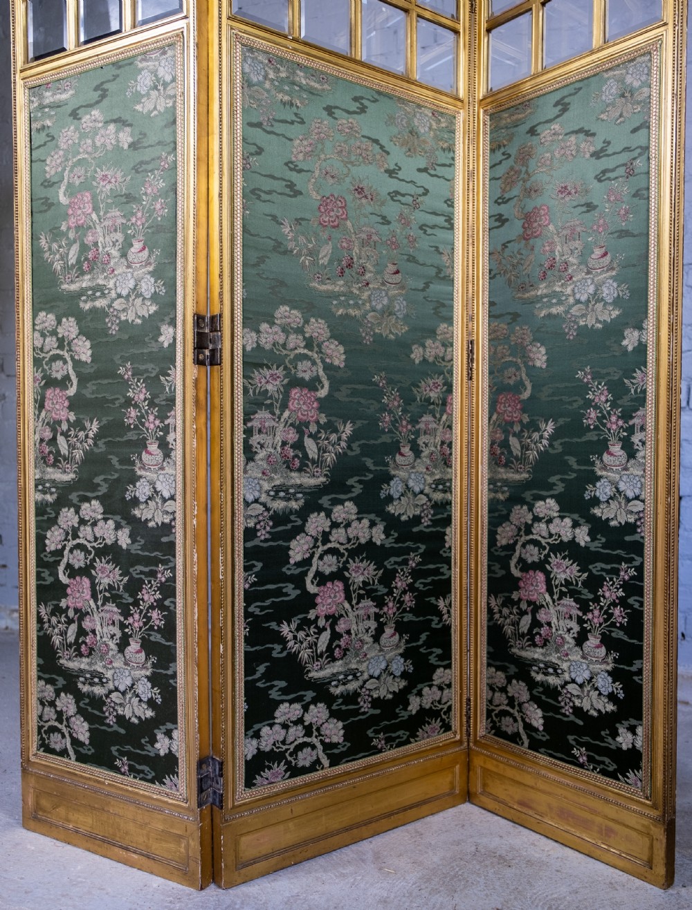 19th Century Giltwood & Bevelled Glass Three Leaf Folding Screen. View III