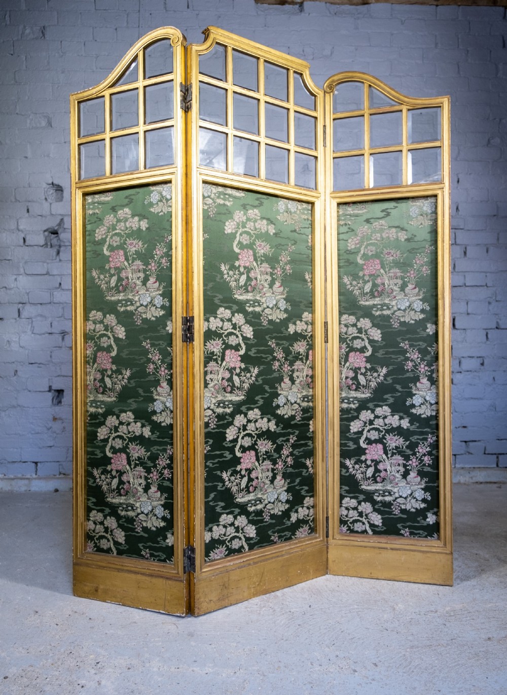 19th Century Giltwood & Bevelled Glass Three Leaf Folding Screen. View VII