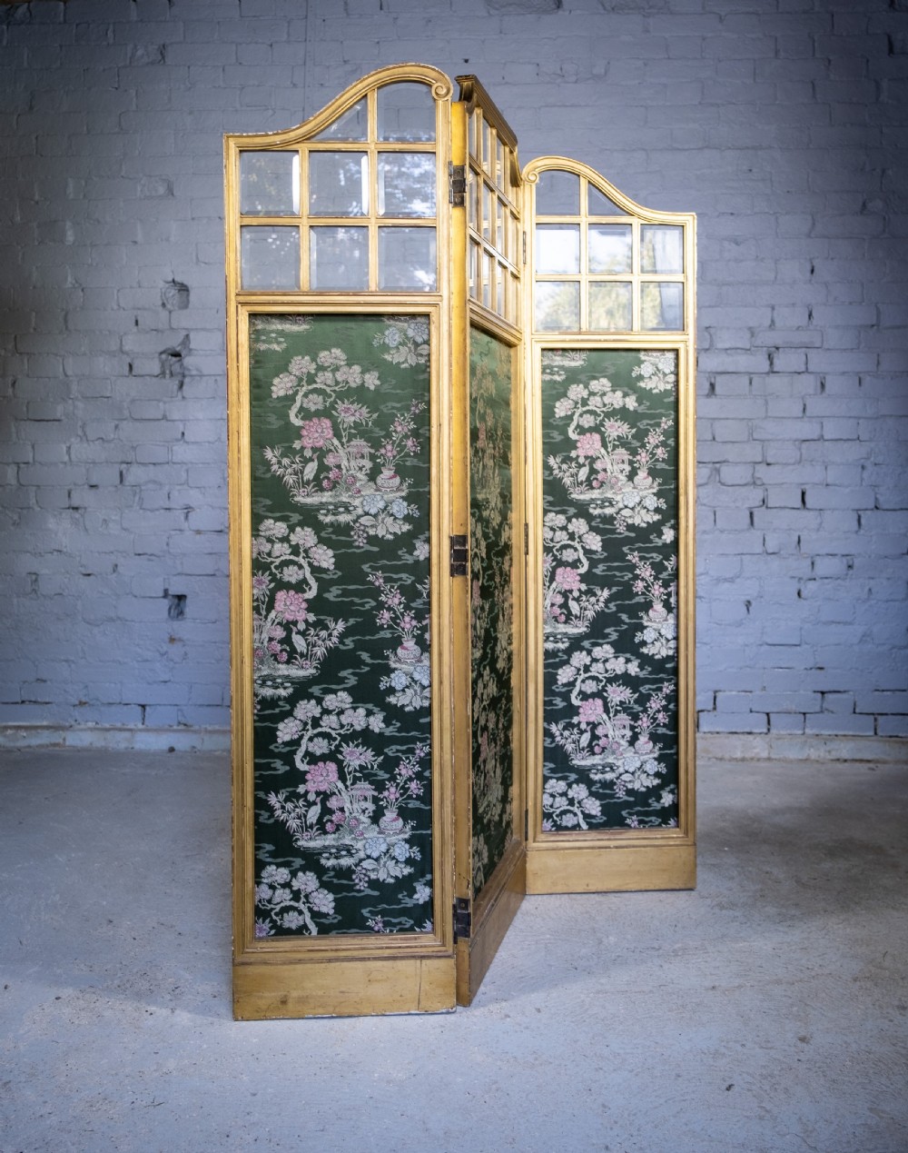 19th Century Giltwood & Bevelled Glass Three Leaf Folding Screen. View VIII