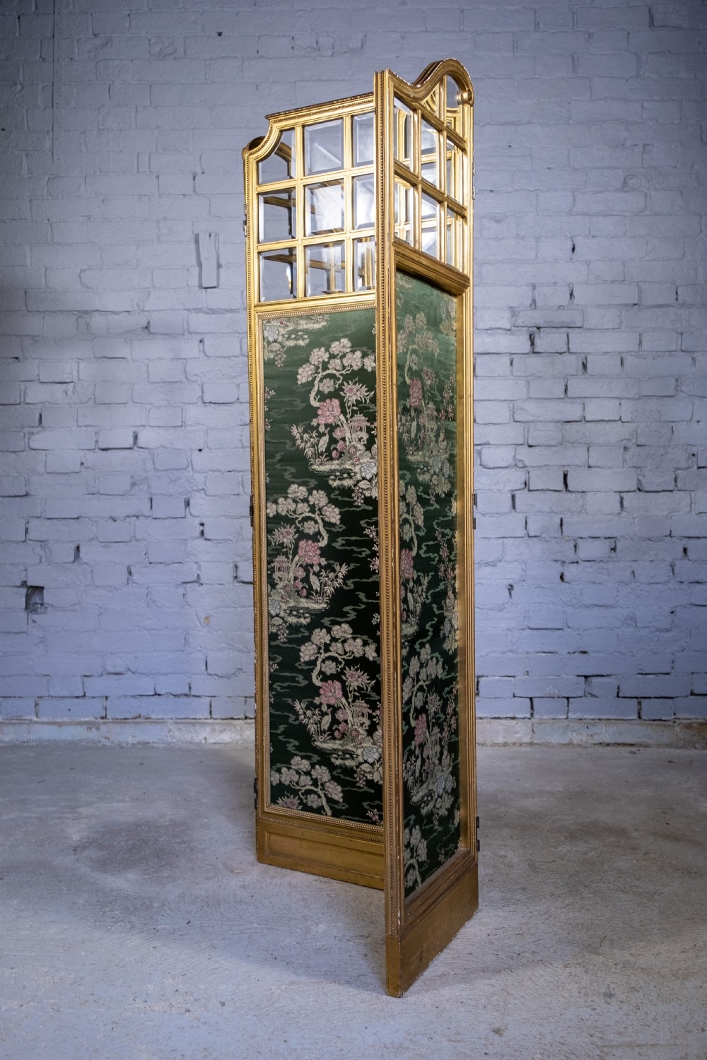 19th Century Giltwood & Bevelled Glass Three Leaf Folding Screen. View IX