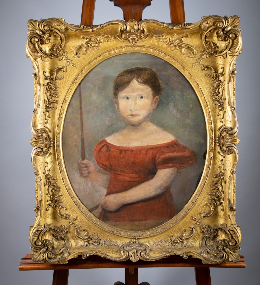 Large Early 19th Century Portrait Of A Young Girl. English School. Oil On Canvas. View II