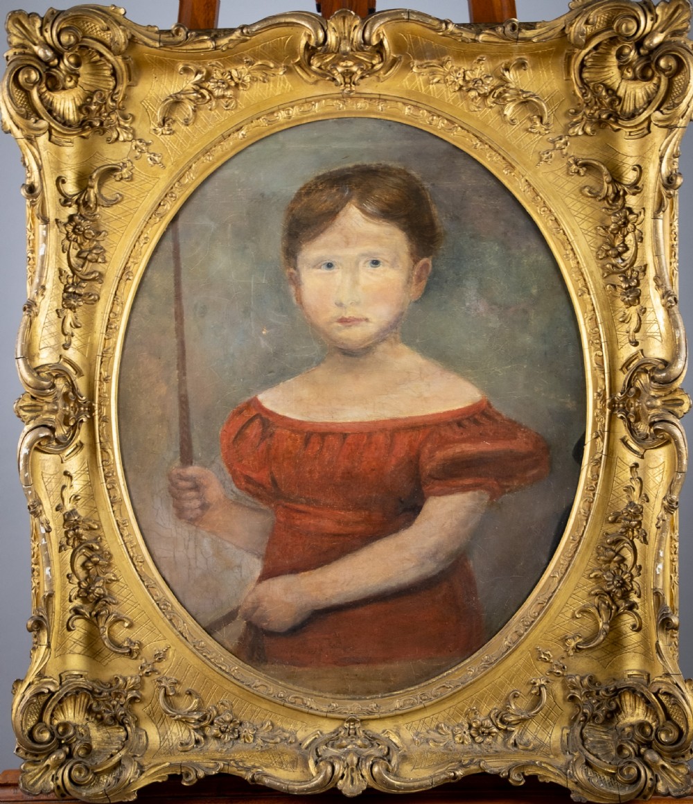 Large Early 19th Century Portrait Of A Young Girl. English School. Oil On Canvas. View III