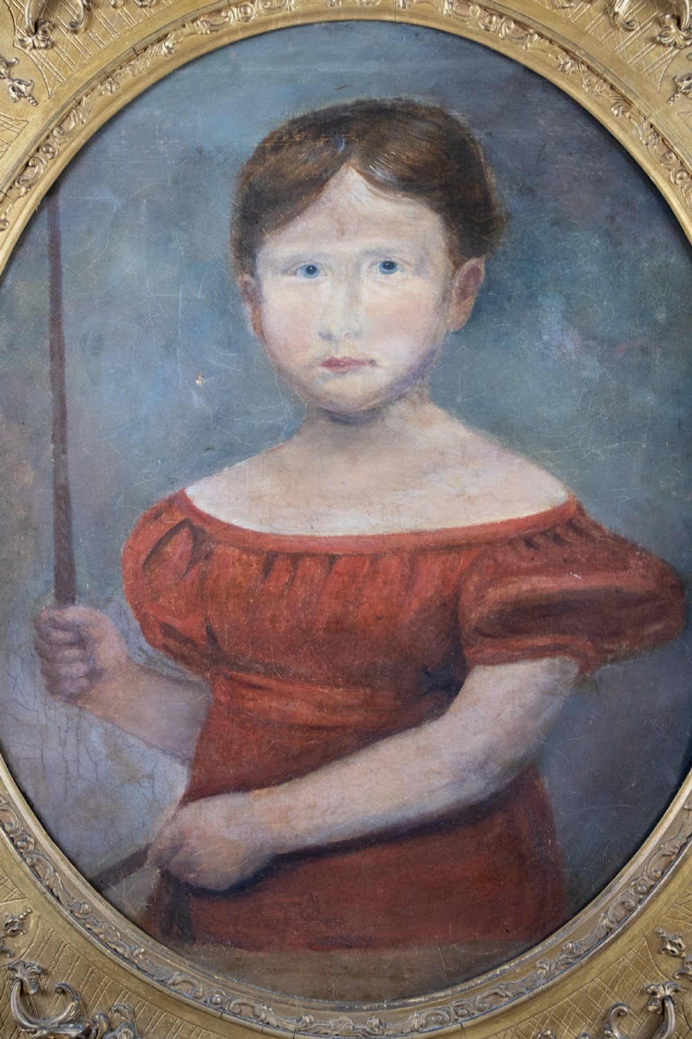 Large Early 19th Century Portrait Of A Young Girl. English School. Oil On Canvas. View V