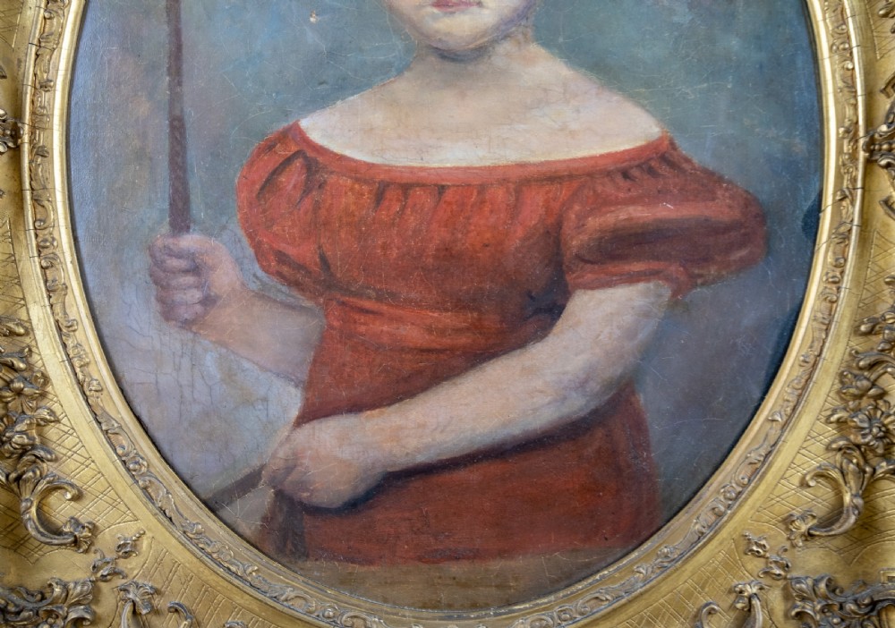 Large Early 19th Century Portrait Of A Young Girl. English School. Oil On Canvas. View VIII