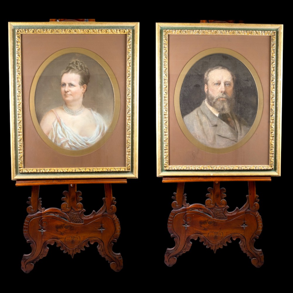 'J. W. Walton, 1890' Pair Of Large 19th Century Pastel Portraits, Signed & Dated. 