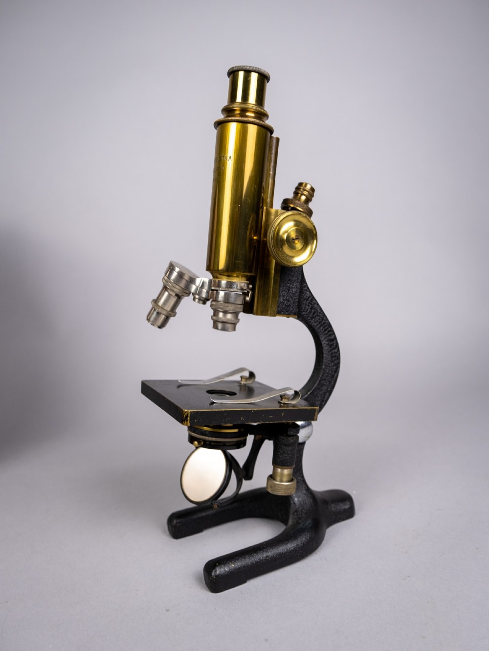 F. Koristka Milano Monocular Microscope (No. 30671) With Slides, Mahogany Case & Key, c.1920. View II