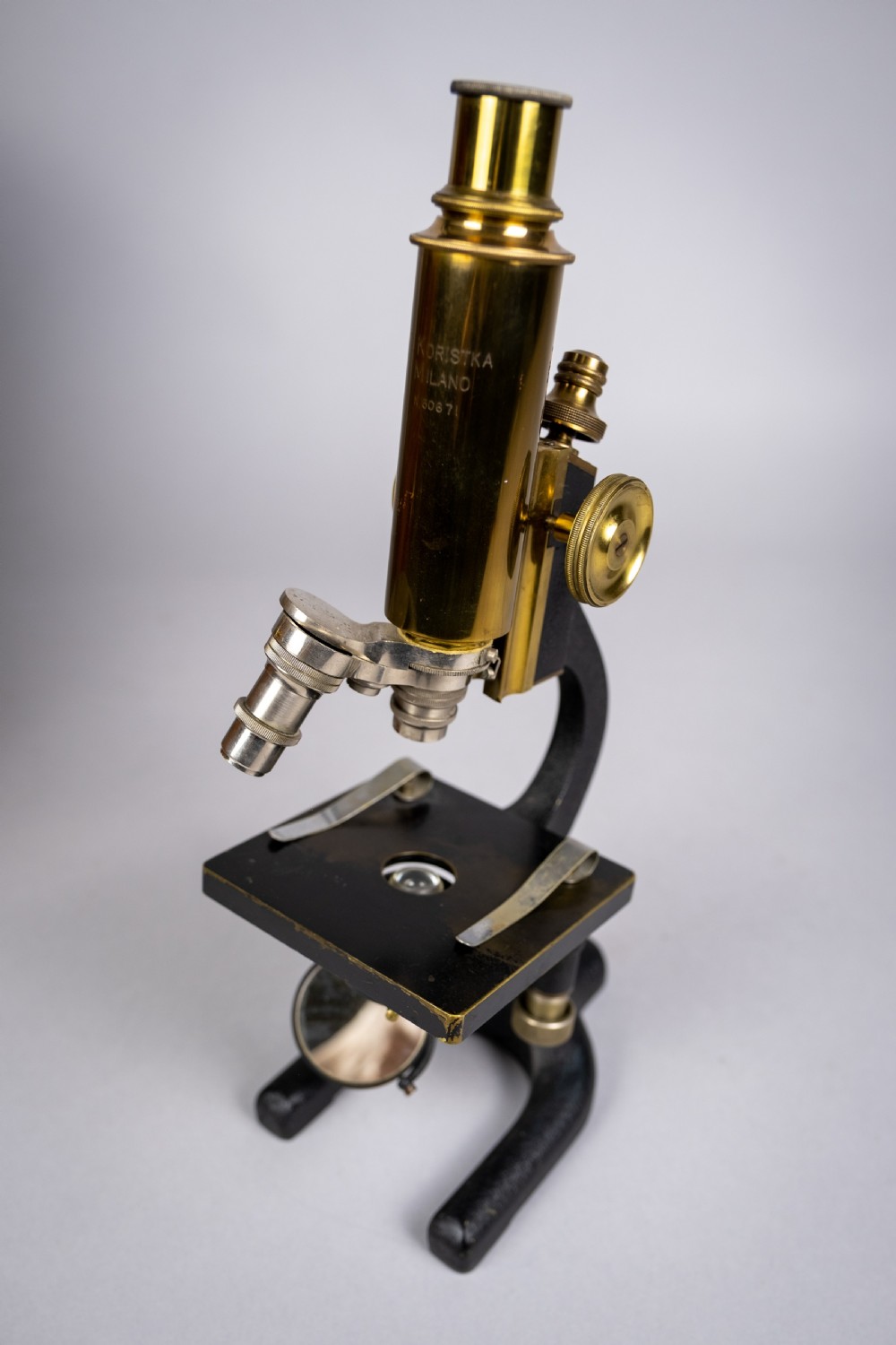 F. Koristka Milano Monocular Microscope (No. 30671) With Slides, Mahogany Case & Key, c.1920. View III