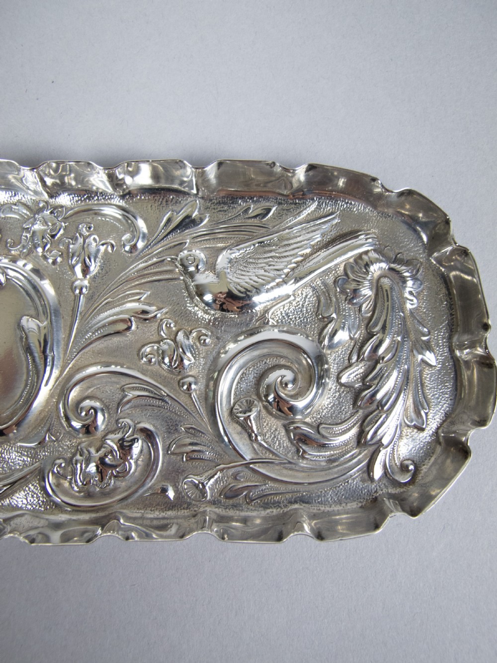 Ornate Sterling Silver Pin Tray by William Comyns & Sons, London, 1894. View IV
