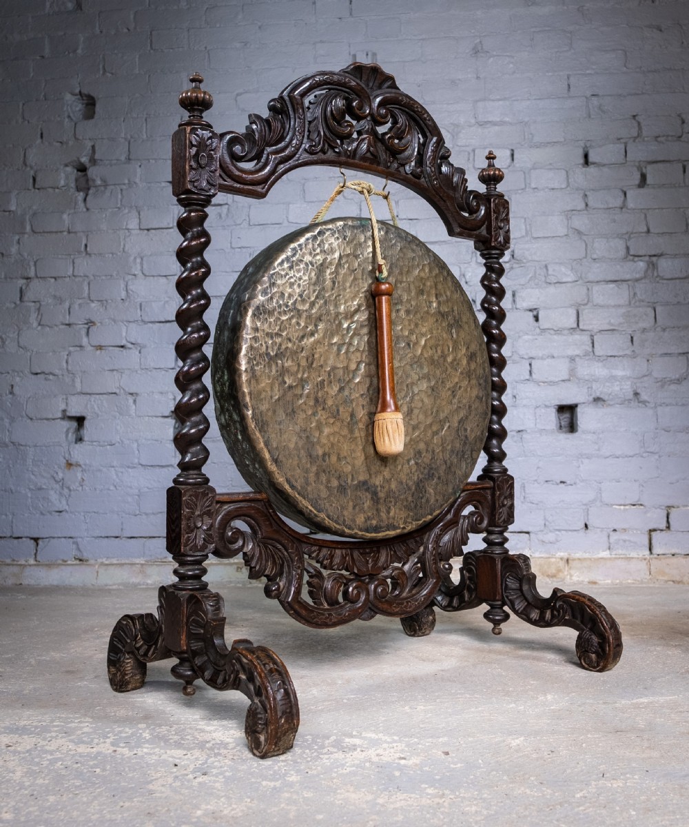 Large 19th Century Carved Oak and Brass Dinner Gong View II