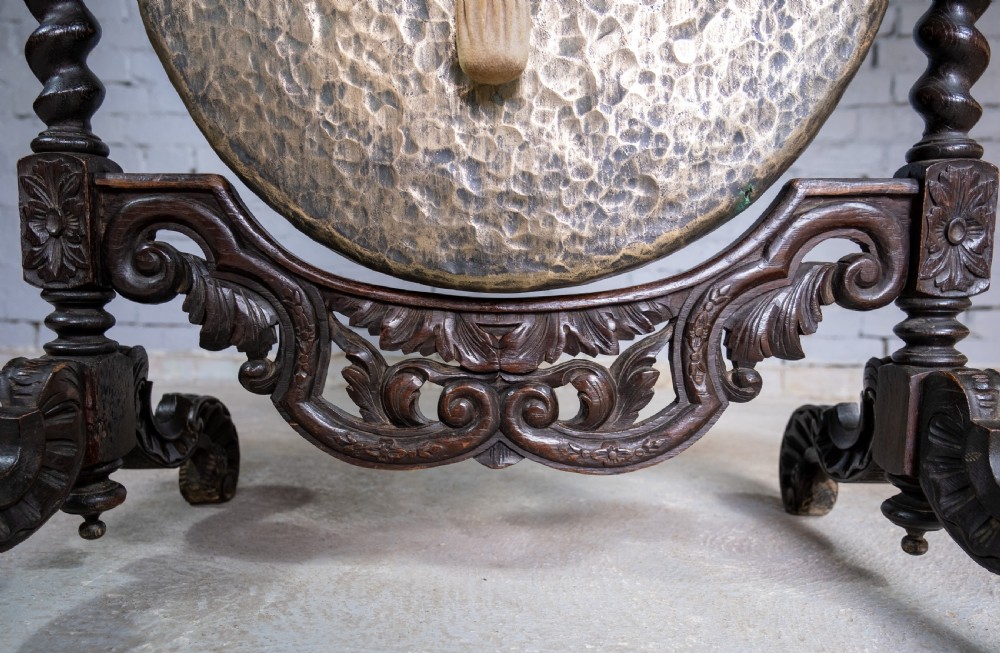 Large 19th Century Carved Oak and Brass Dinner Gong View III