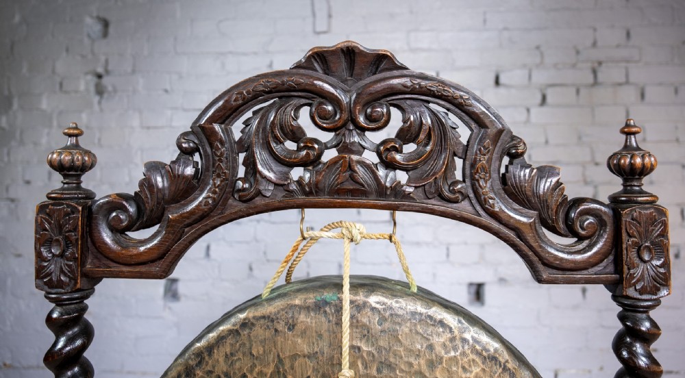 Large 19th Century Carved Oak and Brass Dinner Gong View V