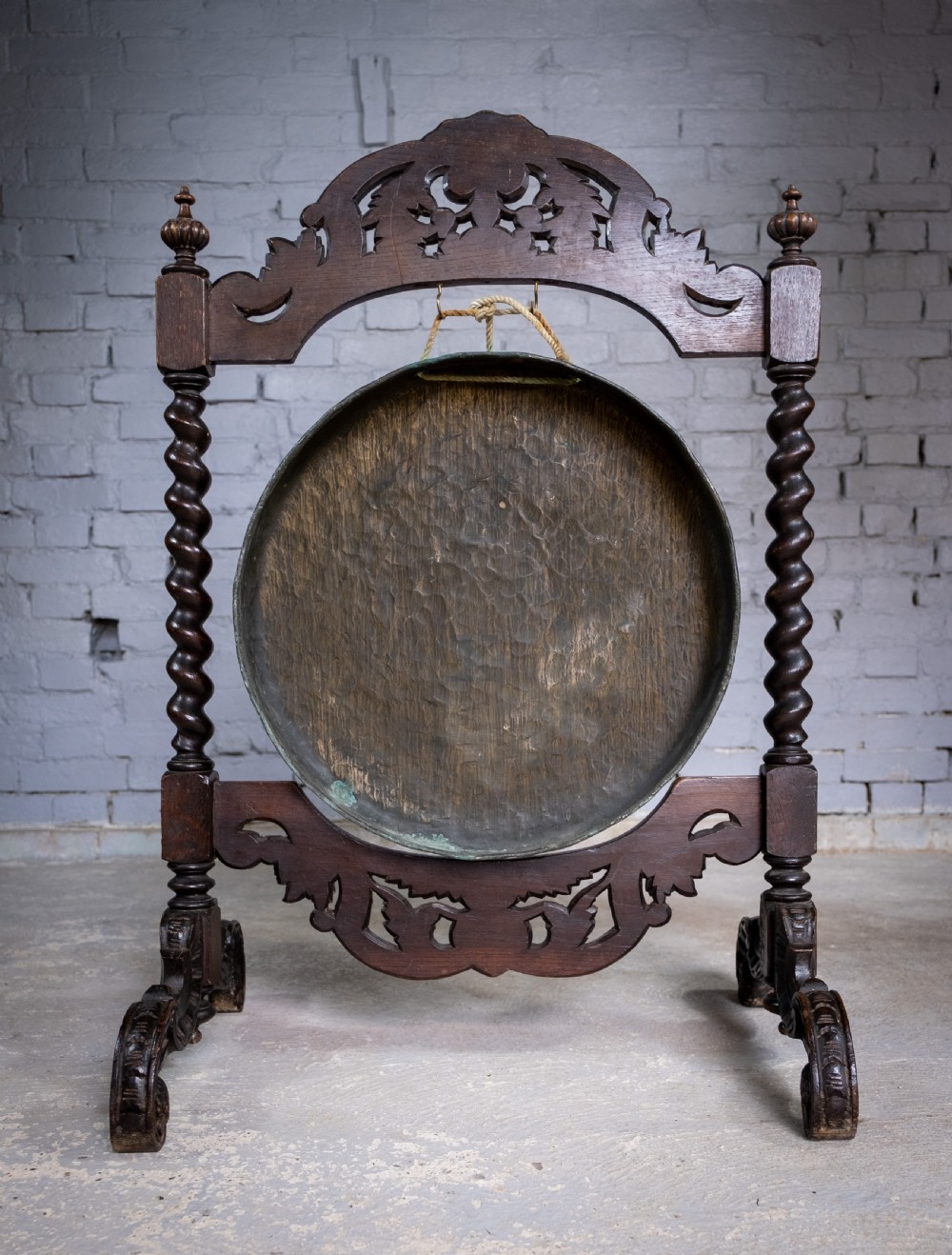 Large 19th Century Carved Oak and Brass Dinner Gong View IX