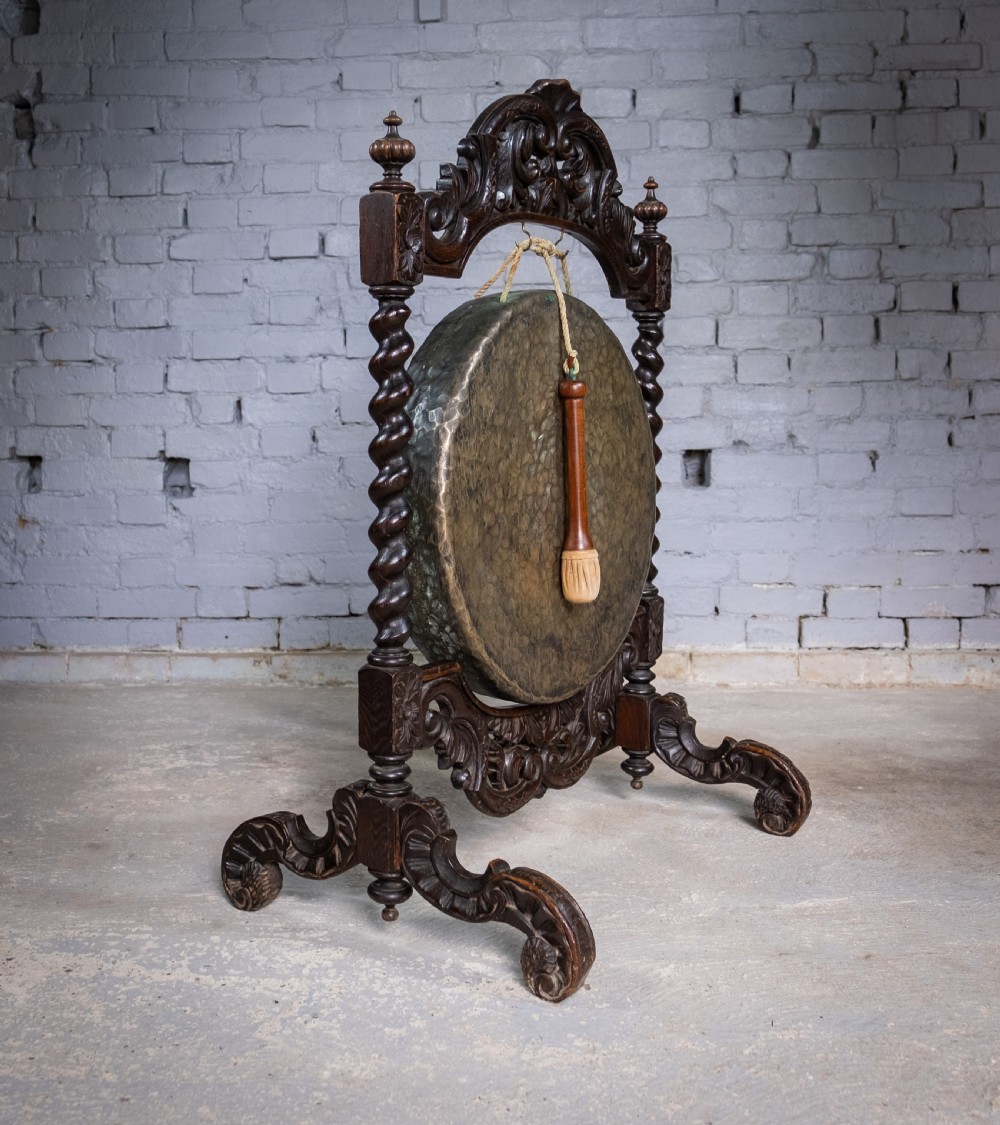 Large 19th Century Carved Oak and Brass Dinner Gong View XII