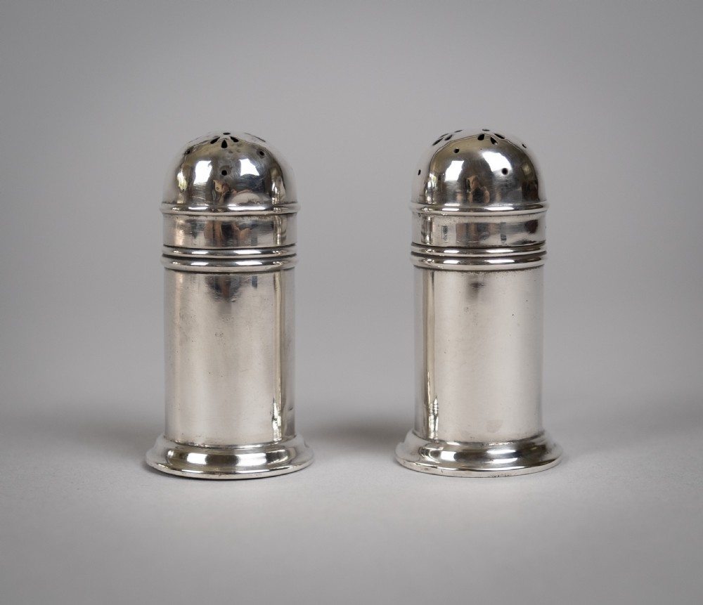Pair Of Sterling Silver Pepperettes (With Glass Liners) by Docker & Burn, Birmingham, 1922