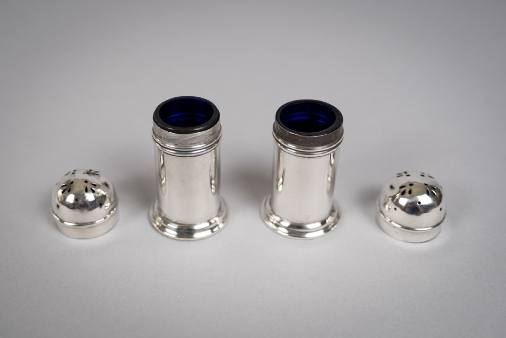 Pair Of Sterling Silver Pepperettes (With Glass Liners) by Docker & Burn, Birmingham, 1922 View III