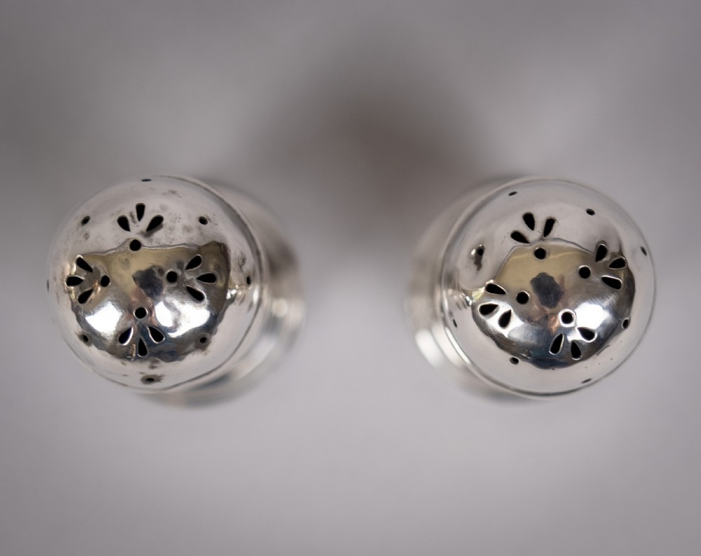 Pair Of Sterling Silver Pepperettes (With Glass Liners) by Docker & Burn, Birmingham, 1922 View V