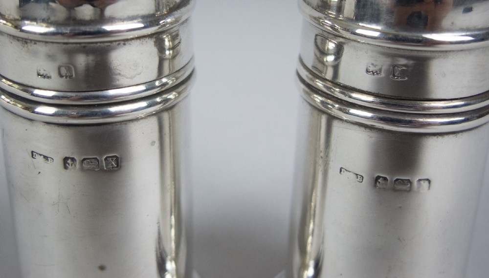 Pair Of Sterling Silver Pepperettes (With Glass Liners) by Docker & Burn, Birmingham, 1922 View VI