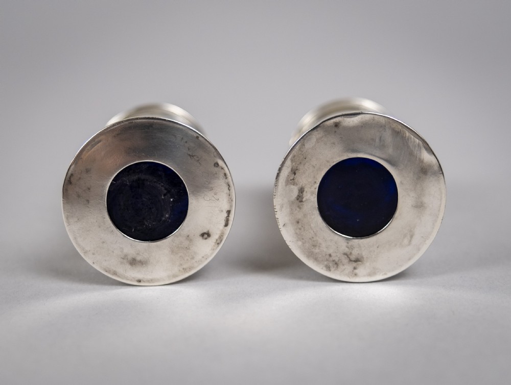 Pair Of Sterling Silver Pepperettes (With Glass Liners) by Docker & Burn, Birmingham, 1922 View VII