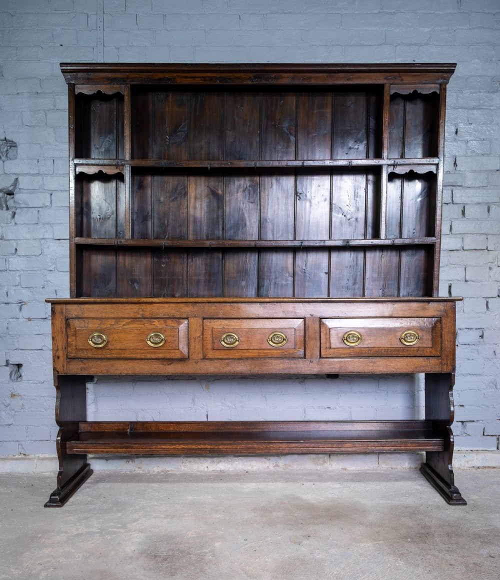 George III Period English Oak Dresser With Rack.