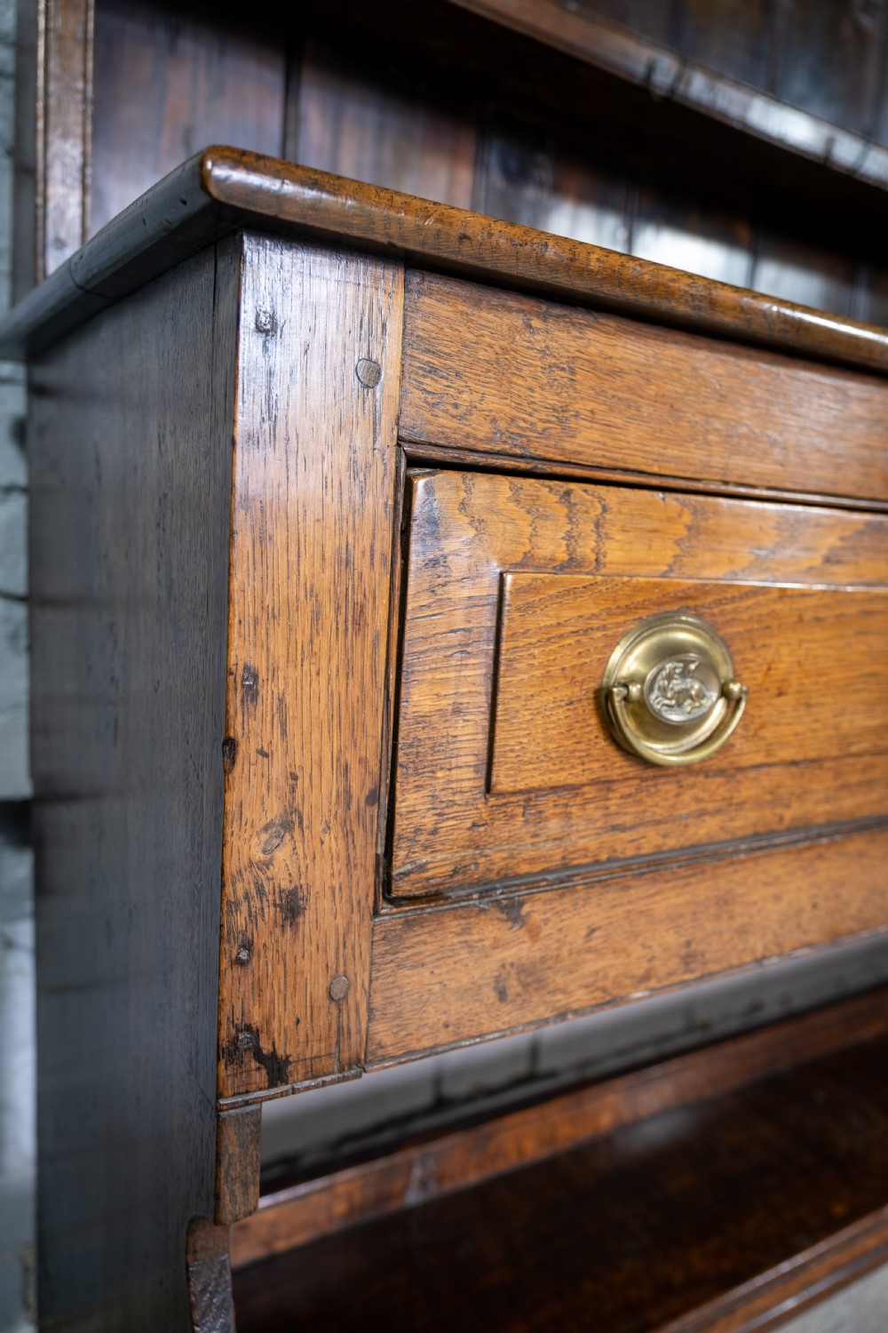 George III Period English Oak Dresser With Rack. View IV
