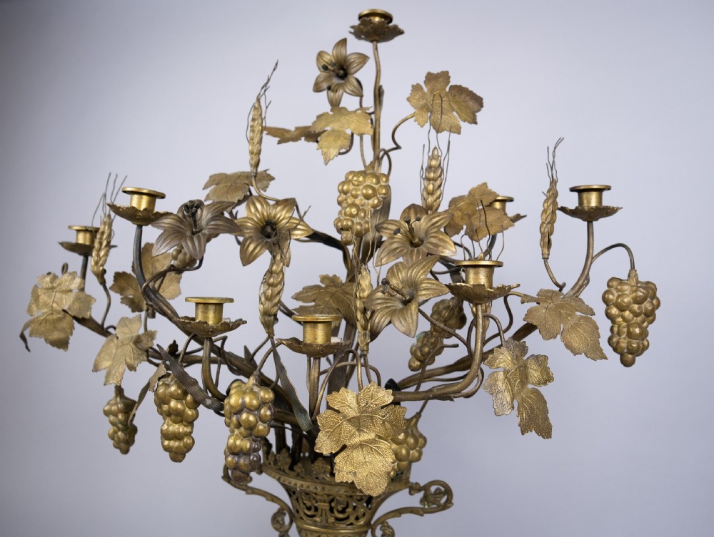 Early 20th Century French Nine Branch Church Harvest Candelabra. View II