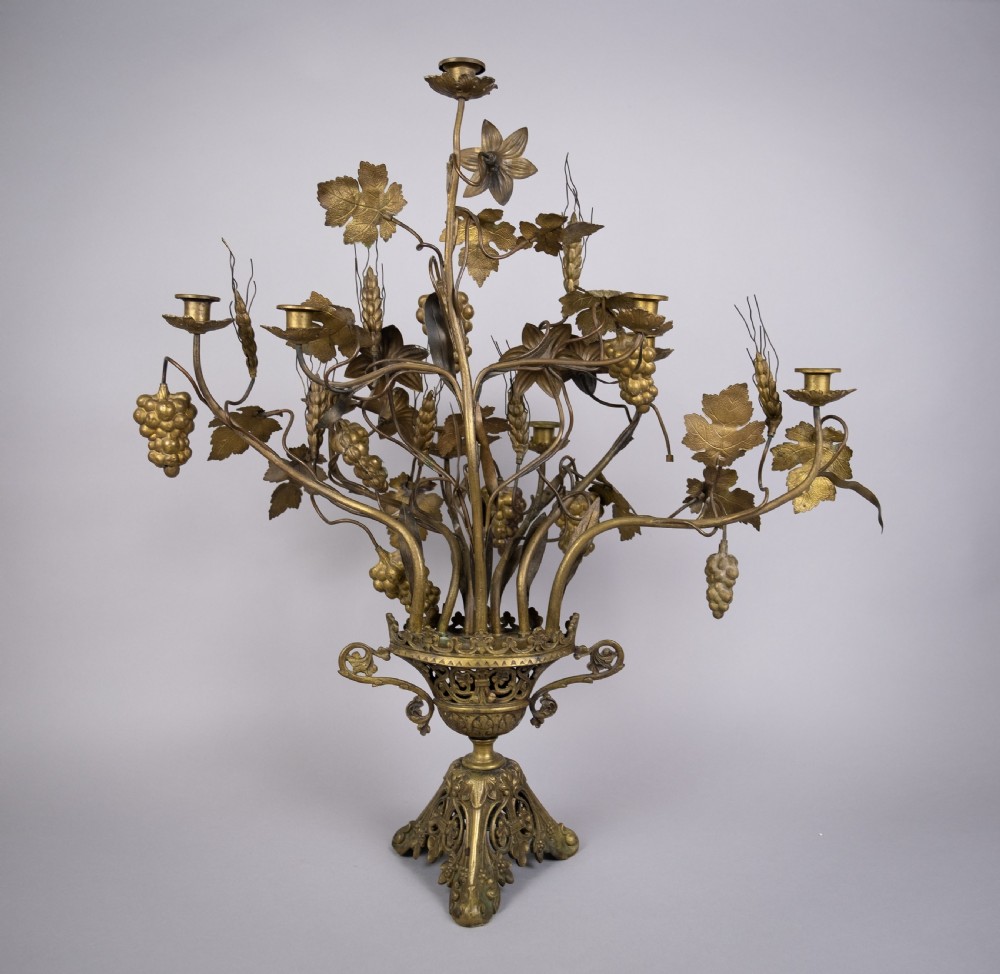 Early 20th Century French Nine Branch Church Harvest Candelabra. View IX