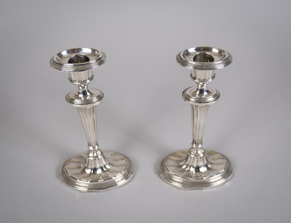 Pair Of Sterling Silver Neoclassical Candlesticks by Charles Boyton & Sons, 1911. View II