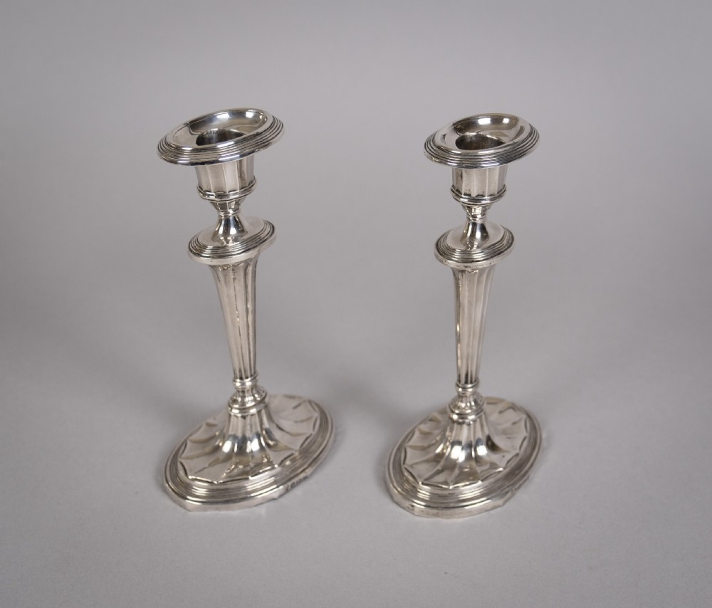 Pair Of Sterling Silver Neoclassical Candlesticks by Charles Boyton & Sons, 1911. View V