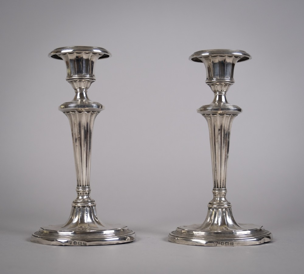 Pair Of Sterling Silver Neoclassical Candlesticks by Charles Boyton & Sons, 1911. View VI