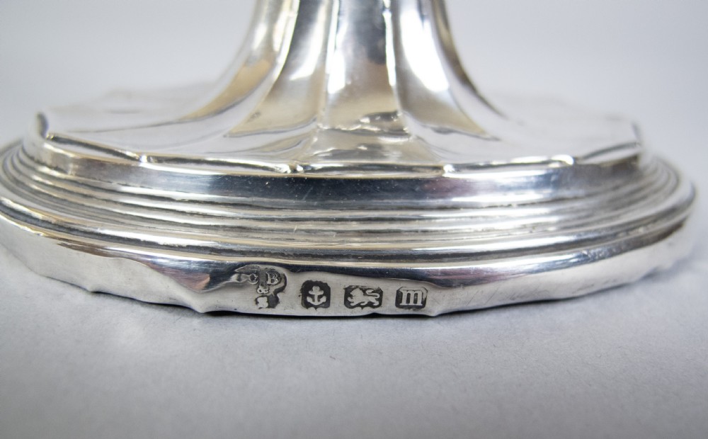 Pair Of Sterling Silver Neoclassical Candlesticks by Charles Boyton & Sons, 1911. View IX