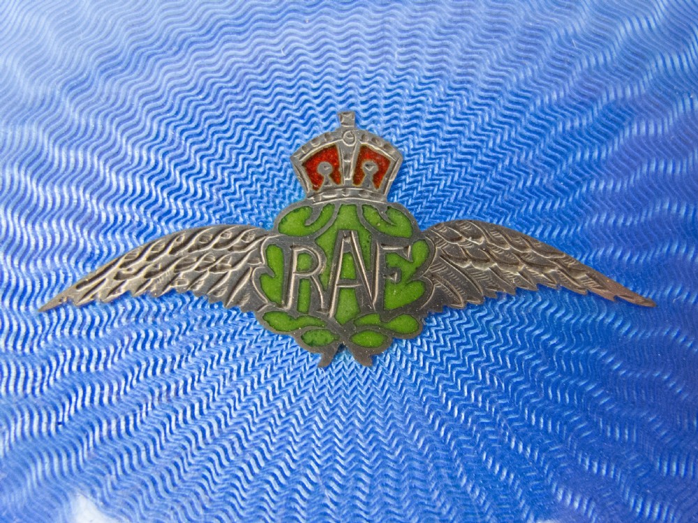 Sterling Silver & Guilloche Enamel RAF Compact by Adie Brothers, Birmingham, 1936. View III