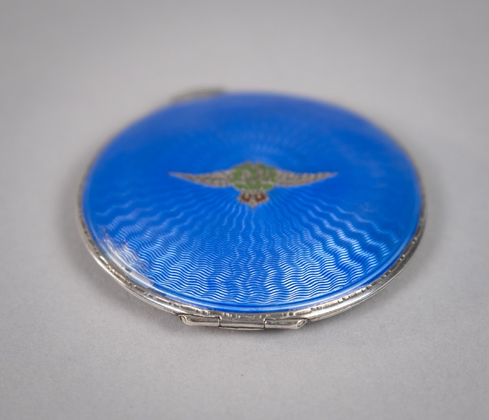 Sterling Silver & Guilloche Enamel RAF Compact by Adie Brothers, Birmingham, 1936. View V