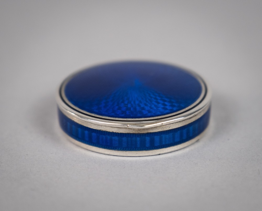 Fine French Silver and Blue Guilloche Enamel Pill Box, c.1930 View II