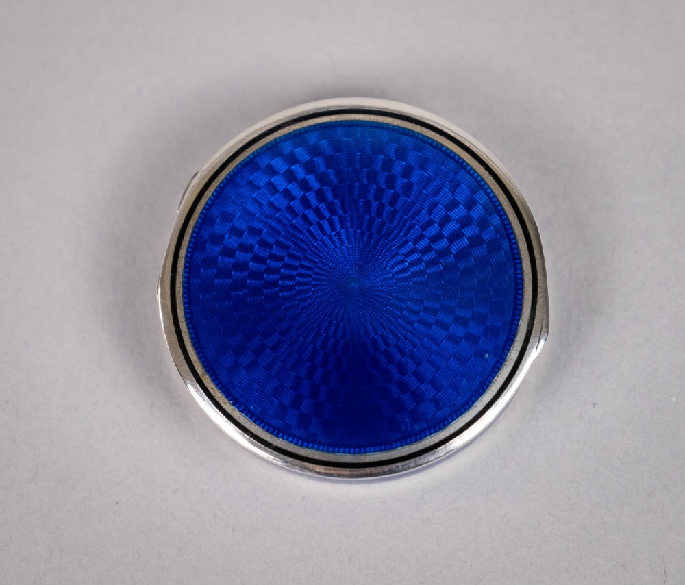 Fine French Silver and Blue Guilloche Enamel Pill Box, c.1930 View III