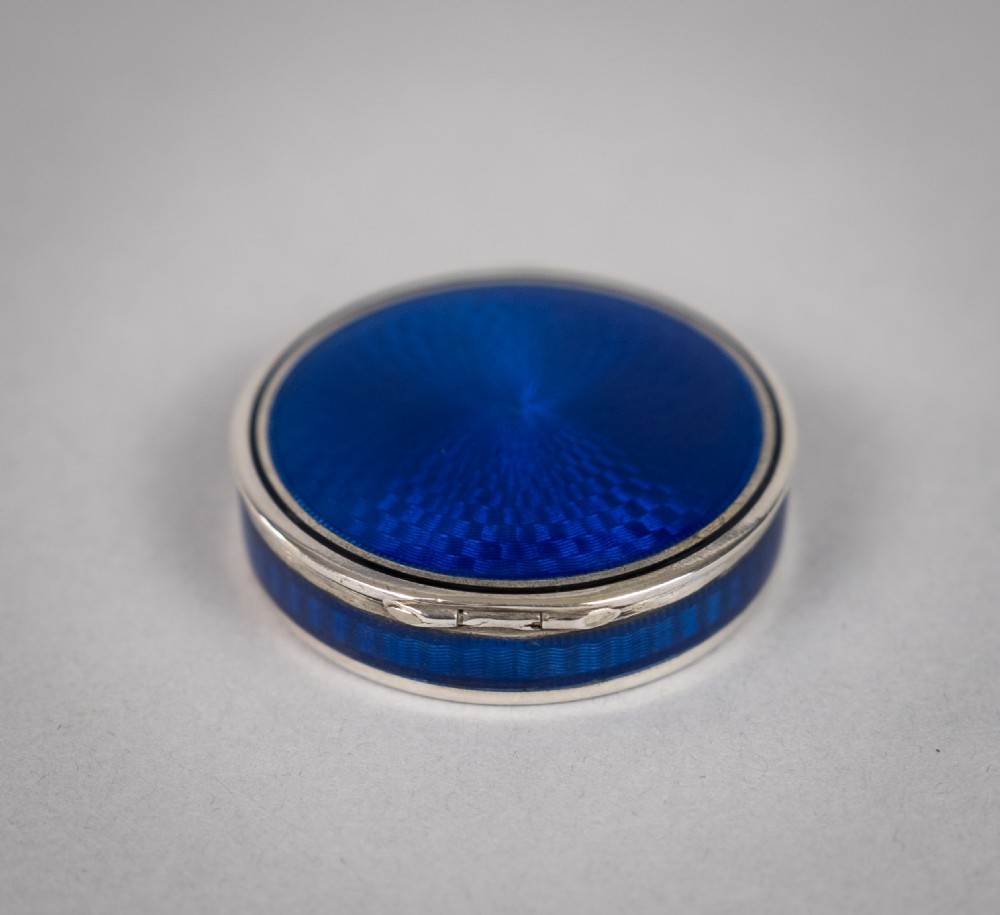 Fine French Silver and Blue Guilloche Enamel Pill Box, c.1930 View IV