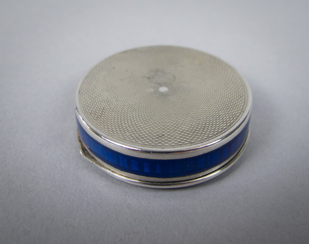 Fine French Silver and Blue Guilloche Enamel Pill Box, c.1930 View V