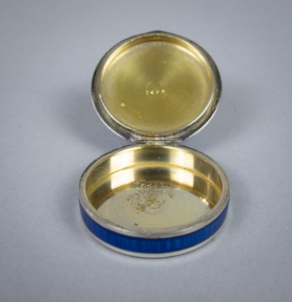 Fine French Silver and Blue Guilloche Enamel Pill Box, c.1930 View VI