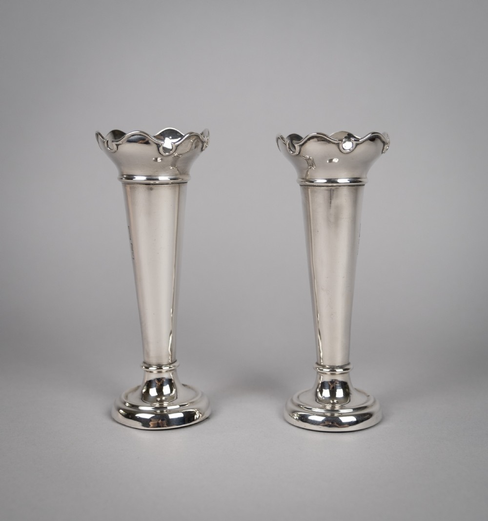 Pair Sterling Silver Spill Vases by W. E. Hill & Co, London, 1907. View II