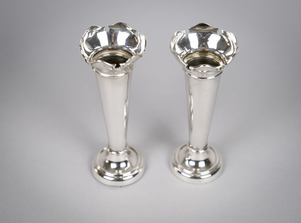 Pair Sterling Silver Spill Vases by W. E. Hill & Co, London, 1907. View IV