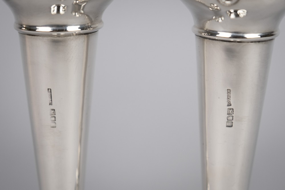Pair Sterling Silver Spill Vases by W. E. Hill & Co, London, 1907. View V